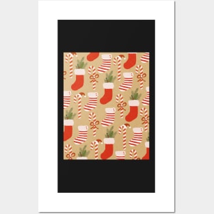 Christmas cane candy and socks pattern, Holiday pattern Posters and Art